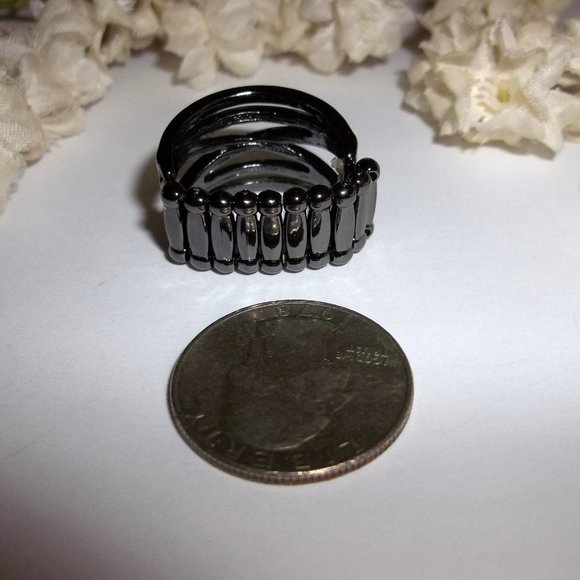Dark Silver Gunmetal Ring Adjustable Size Stretch Band Girl Woman Jewelry C244 - Picture 4 of 5